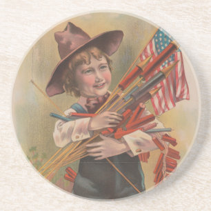 Posavasos Niño con Fuegos Artificiales, Bandera Americana, I