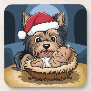 Posavasos Niño de acebo adorado por Yorkshire Terrier