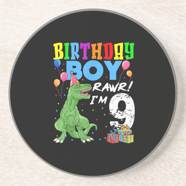 Posavasos Niño de cumpleaños de 9 años T Rex Dinosaur (Frente)