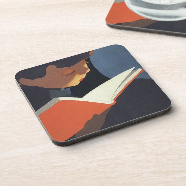 Posavasos Niño de la época leyendo un libro de la biblioteca (Lado Izquierdo)