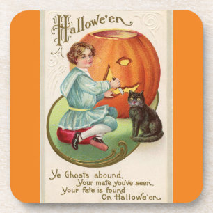 Posavasos Niño victoriano tallando calabaza Halloween