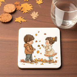 Posavasos Niños Cutos Jugando El Otoño