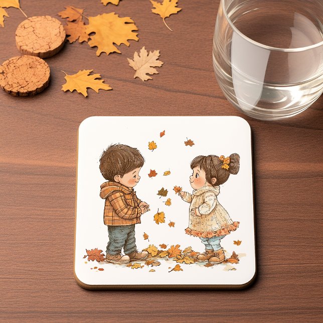 Posavasos Niños Cutos Jugando El Otoño (Subido por el creador)