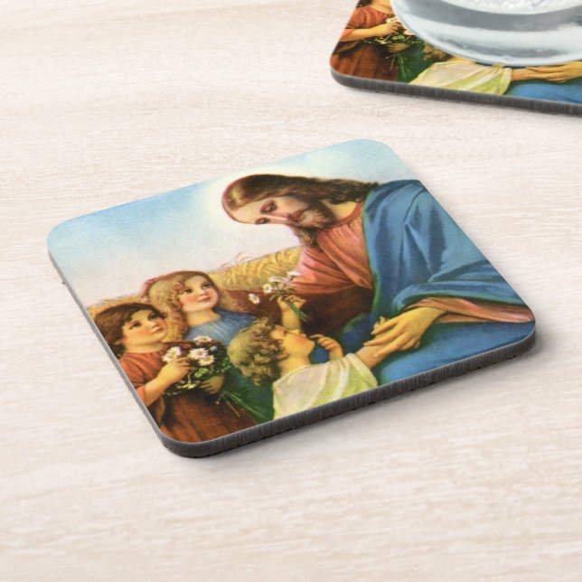 Posavasos Niños de la época llevan flores a Jesucristo (Lado Izquierdo)