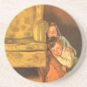 Posavasos Niños de Navidad añejos esperando a Papá Noel