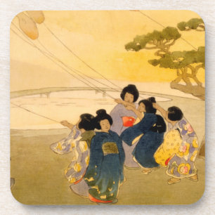Posavasos Niños japoneses volando cometas - Bertha Lum - 191