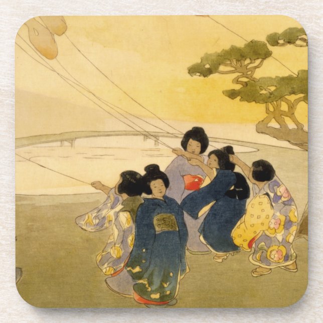 Posavasos Niños japoneses volando cometas - Bertha Lum - 191 (Frente)