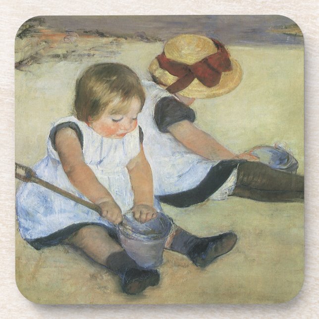 Posavasos Niños jugando en la playa por Mary Cassatt (Frente)