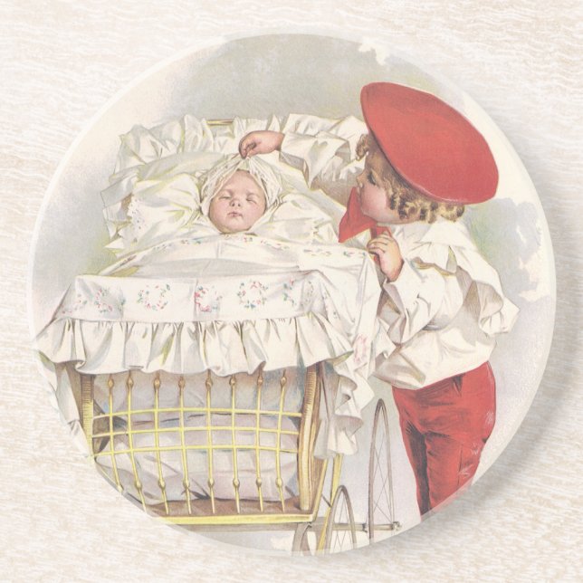 Posavasos Niños, niños y bebés victorianos de época en Pram (Frente)