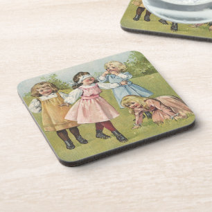 Posavasos Niños victorianos antiguos juegan a la gallina cie