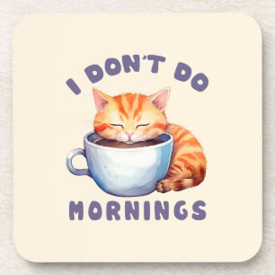 Posavasos No hago mañanas - un gato Naranja con café.