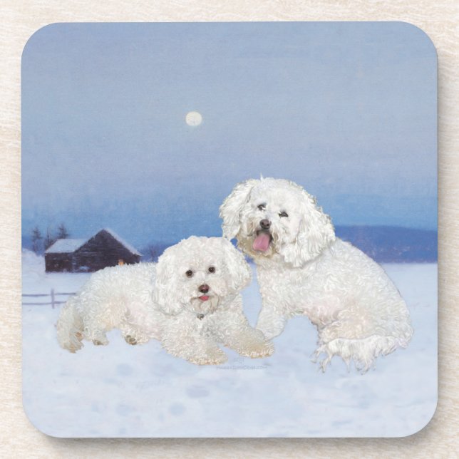 Posavasos Noche de Bichon Frise Diciembre (Frente)