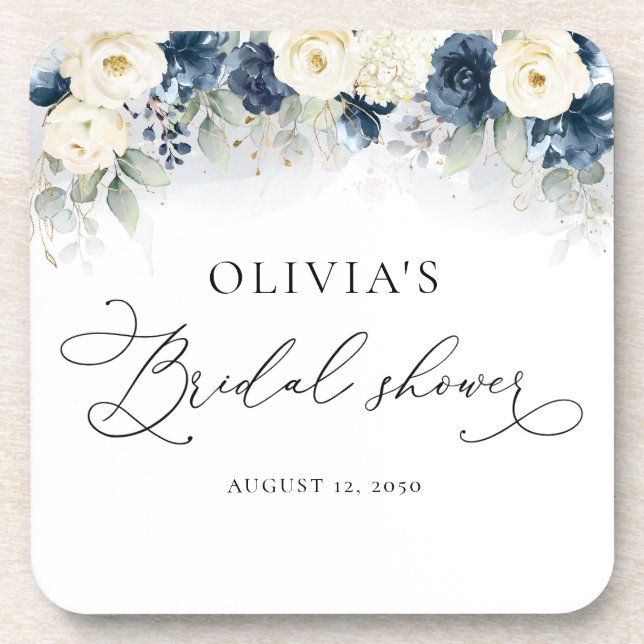 Posavasos Noche de bodas de rosas azules y blancas (Frente)