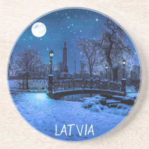 Posavasos Noche de invierno mágica con cielo estrellado y lu