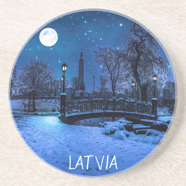 Posavasos Noche de invierno mágica con cielo estrellado y lu (Frente)