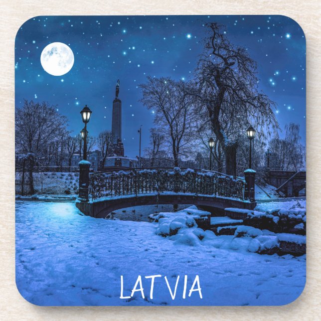 Posavasos Noche de invierno mágica con cielo estrellado y lu (Frente)