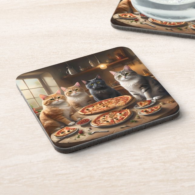 Posavasos Noche de Pizza de Gatos, (Lado Izquierdo)