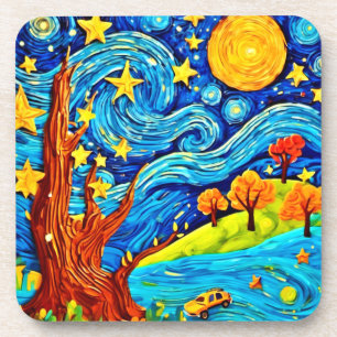 Posavasos Noche estrellada de dibujos animados: Arte inspira