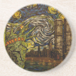 Posavasos Noche estrellada de NYC.: Torres gemelas (las