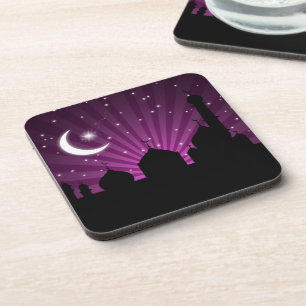 Posavasos Noche morada de la silueta de la mezquita - Pascua