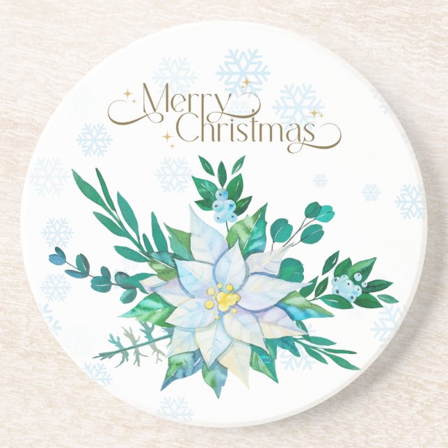 Posavasos Nochebuena Nochebuena Poinsettia White Snowflakes (Frente)