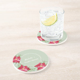 Posavasos Nochebuena Poinsettia Acuarela Pintada a mano