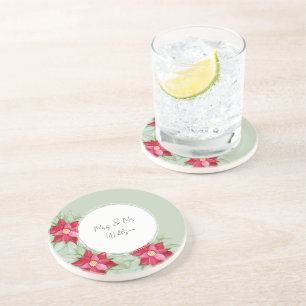 Posavasos Nochebuena Poinsettia Acuarela Pintada a mano