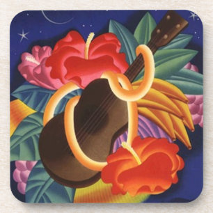 Posavasos Noches tropicales del hibisco del Ukulele de la