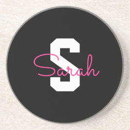 Posavasos Nombre Bonito & Monograma | Negro Blanco & Rosa