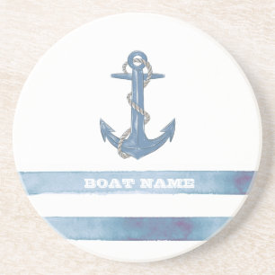 Posavasos Nombre de barco náutico,Ancla,Cuerda,Rayas azules