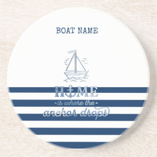 Posavasos Nombre de barco náutico, Ancla Marina Azul Rayada