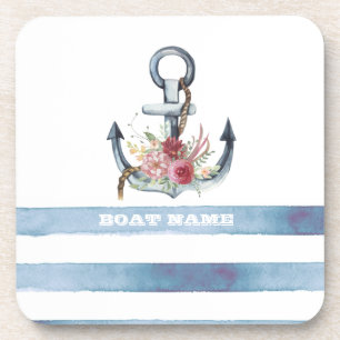 Posavasos Nombre de Barco Náutico, Flores de Ancla Rayas