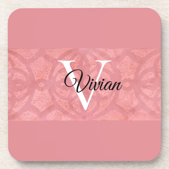 Posavasos Nombre de Batik Rosado Ruddy Monogramado (Frente)