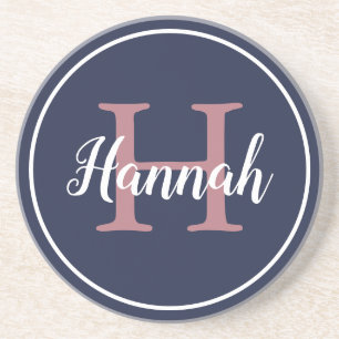 Posavasos Nombre de caligrafía azul de la marina monográfica