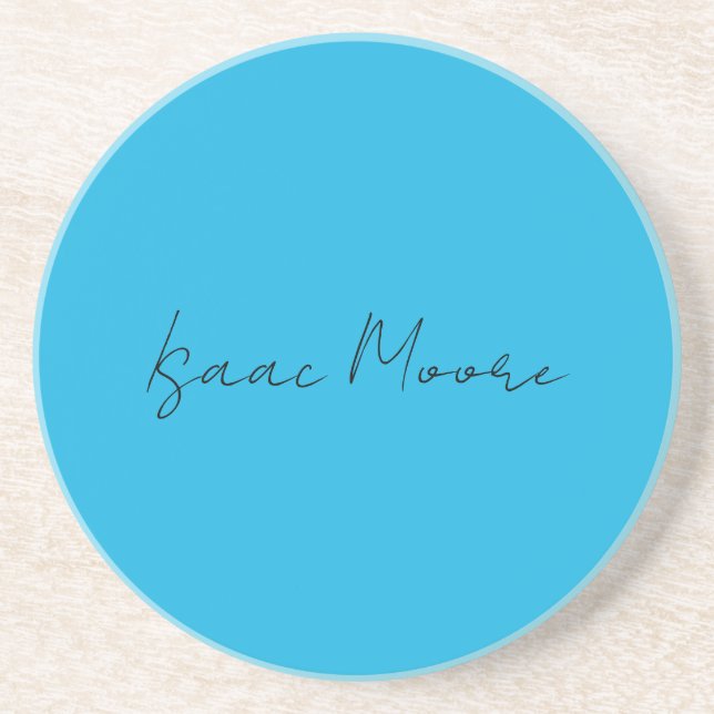 Posavasos Nombre de caligrafía de guión azul elegante (Frente)