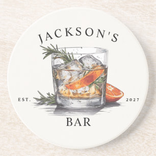 Posavasos Nombre de Cóctel de Whisky con Estilo y Año Bar en