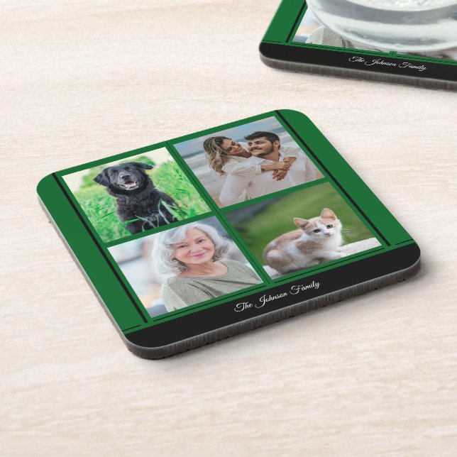 Posavasos Nombre de familia de Personalizable verde y collag (Lado Izquierdo)