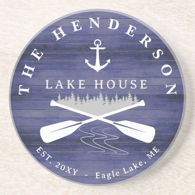 Posavasos Nombre de familia Lake House Pine Tree wood Person (Frente)