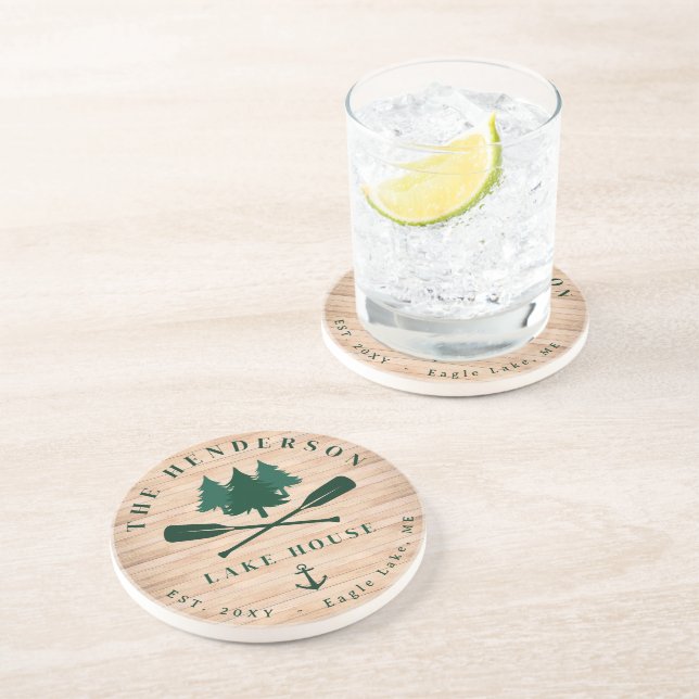 Posavasos Nombre de familia Lake House Pine Tree wood Person (Lado)