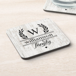 Posavasos Nombre de familia monogramada al estilo rústico de