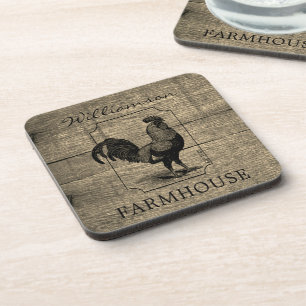 Posavasos Nombre de familia Rústico Farmhouse Rooster Barn W