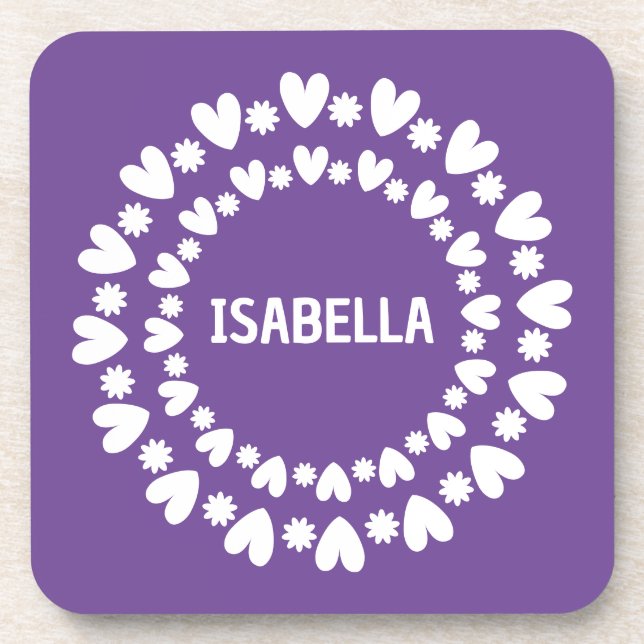 Posavasos Nombre De Flores Y Corazones (Frente)