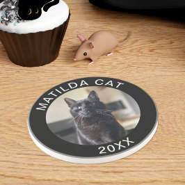Posavasos Nombre de foto de gato negro y año Personalizado C