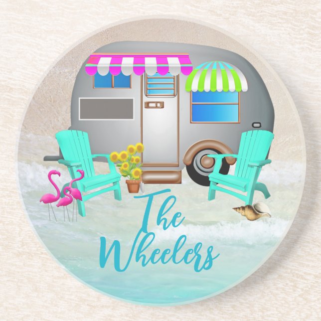 Posavasos Nombre de la familia del remolque de camping oceán (Frente)