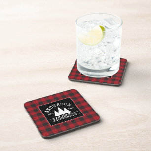 Posavasos Nombre de la familia Red Buffalo Plaid de Farmhous