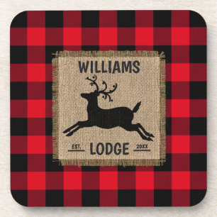 Posavasos Nombre de la familia Rústica Red Buffalo Plaid