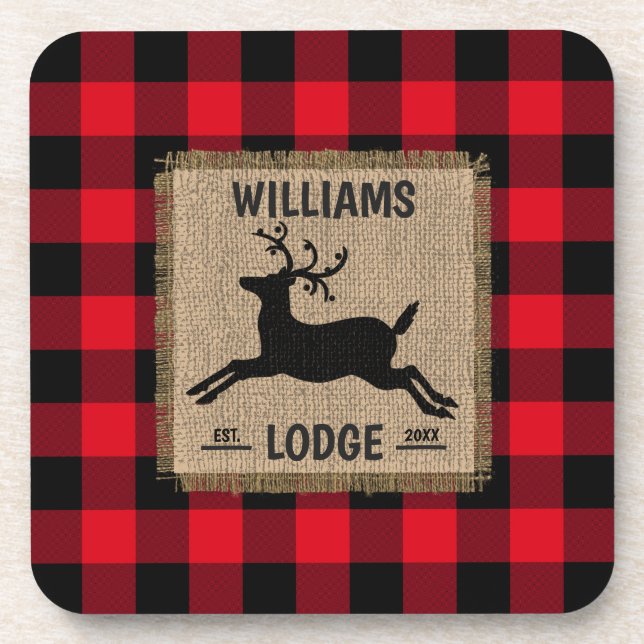 Posavasos Nombre de la familia Rústica Red Buffalo Plaid (Frente)