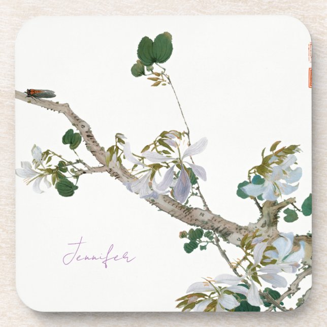 Posavasos Nombre de litografía de estilo floral asiático vin (Frente)