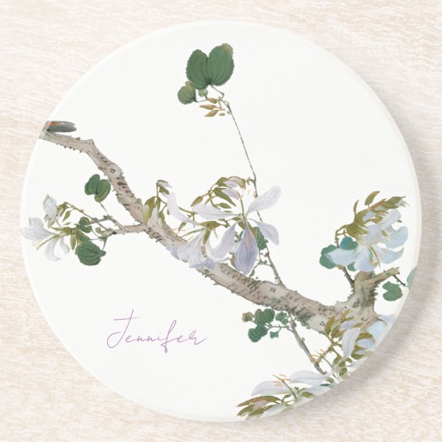 Posavasos Nombre de litografía de estilo floral asiático vin (Frente)