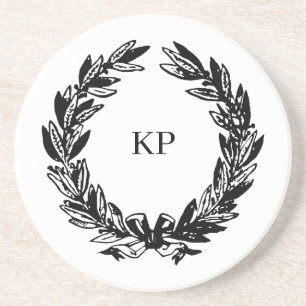 Posavasos Nombre de monograma de boda personalizada Wreath